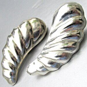 Vintage Sterling Silver MEXICO Ribbed Comma Shaped Large Clip Earrings